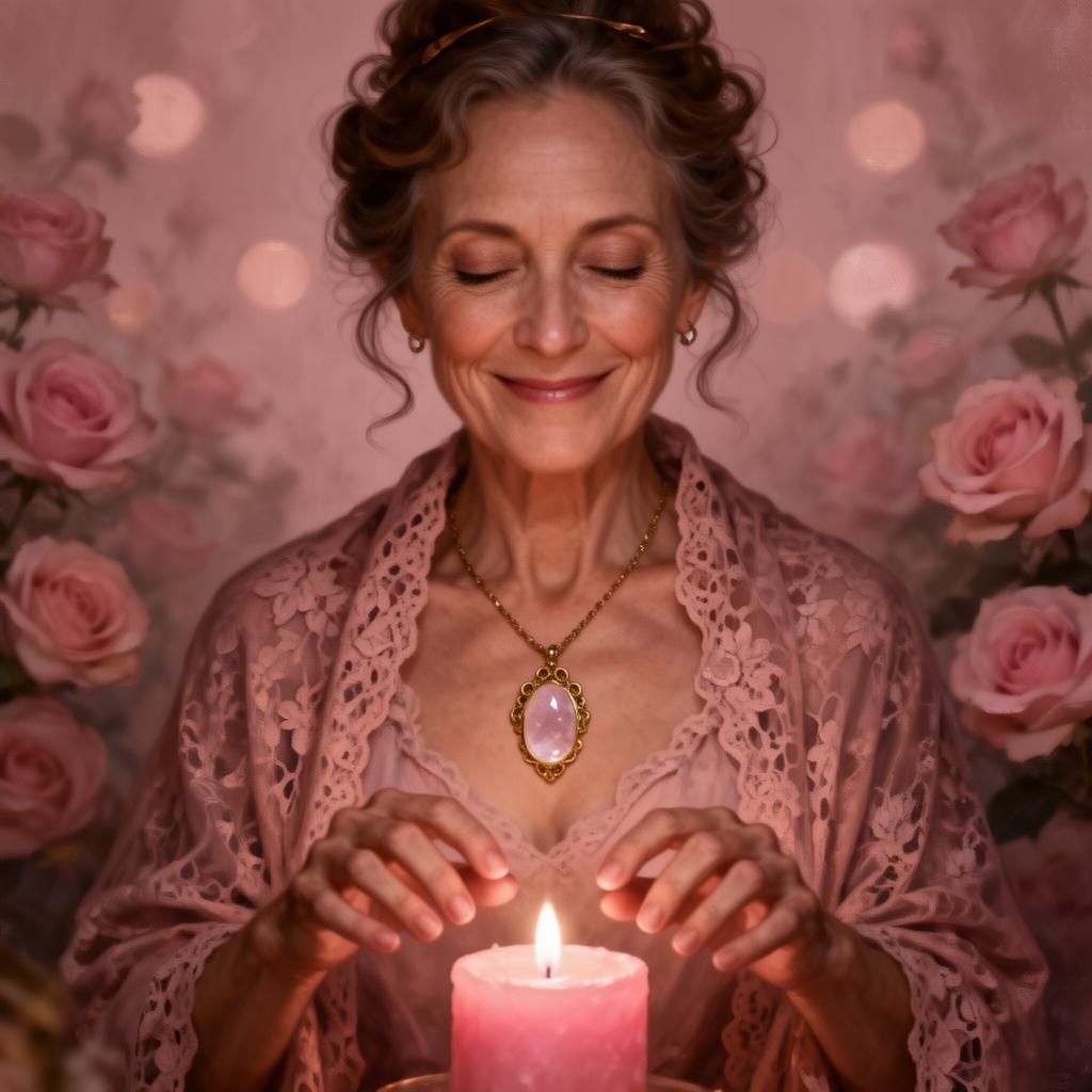 Madame Delacroix, French love witch, lighting a pink ritual candle